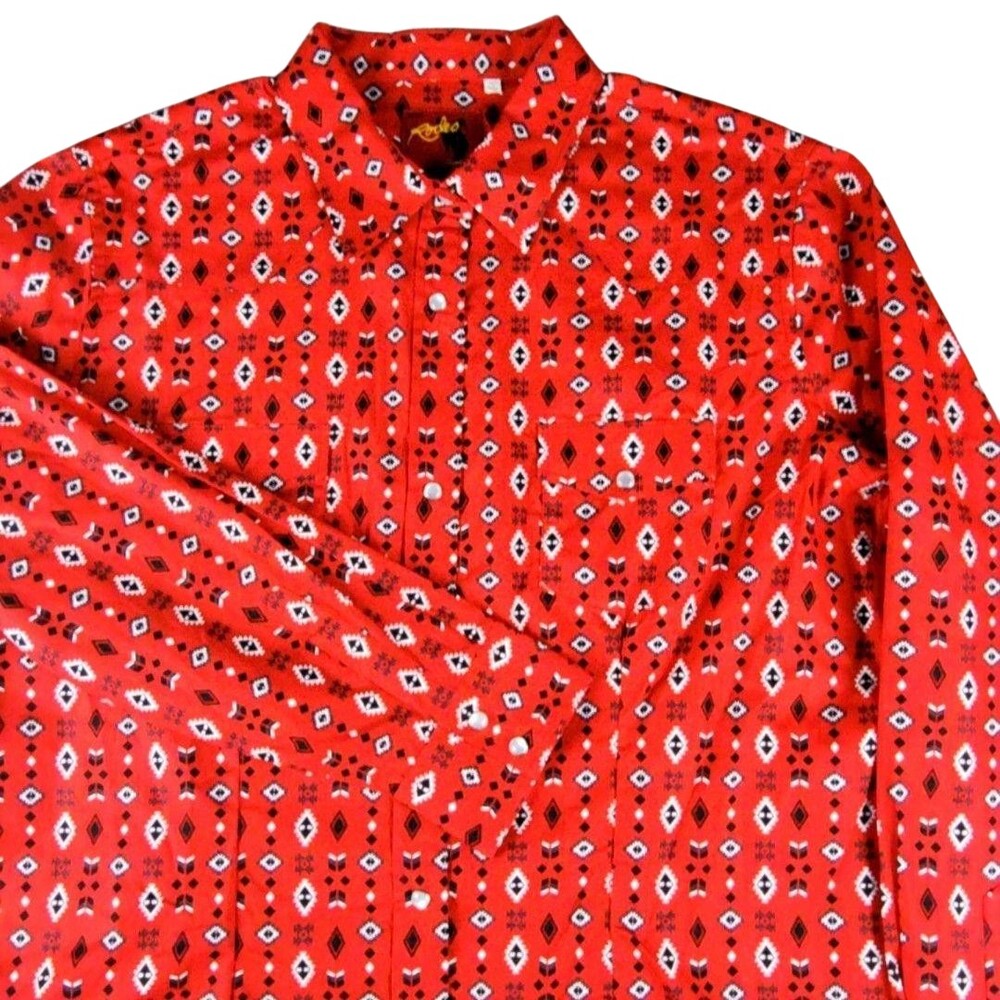 Rodeo Clothing Co Shirt Mens XL Red Geometric Long Sleeve Snap Front Western
